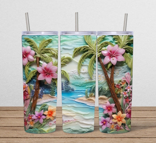 3D Carved Tropical Beach Tumbler